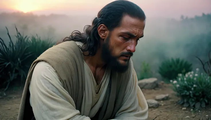 <lyco:Segal_SDXL_V2:1.1> (8k, analog movie still, highest quality, natural lighting, photorealistic, realistic, masterpiece, intricate, sharp focus, blurred background, gritty, brutal), (a bearded steven segal man as Jesus Christ is kneeling and praying:1.5), (Garden of Gethsemane:1.5), (movie still from the infamous Cannon Film production "Jesus: Marked for Death":1.2), (Jesus trilogy:1.2), (dressed in a simple shroud:1.5), (absolutely sure that he will get an Oscar for this role as the best Jesus Christ ever:2), (convinced that he could write a better New Testament:2), (charismatic:1.5), (unbelievably humble:1.5), (fully aware that he can kill you with one punch:1.5), (awe-inspiring:1.5), (sublime:1.5), (epic:1.5), (awesome:1.5), (perfect body:1.5), (detailed face:1.5), (beautiful eyes:1.3), (incredibly intense stare:1.5),  (dramatic facial expression:1.2), (incredibe performance:1.5), (expressive posture:1.5), (better than Ben Kingsley:1.5), (reflective:1.5), (sunset:1.5), (foggy:1.2)