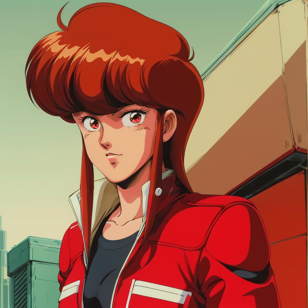 A close up of a woman in a red jacket and black shirt - SeaArt AI