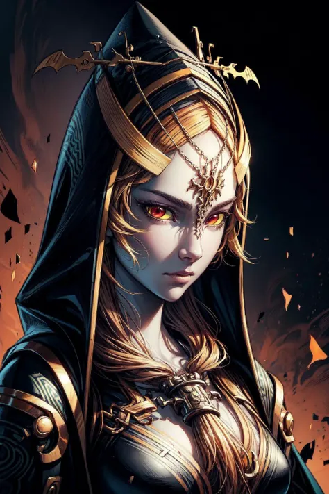thick outlines, comics, photorealistic, perfect hands, masterpiece:1.2, 1 girl, solo, <lora:tloz_midna:1>, midnatrue, tall, long hair, front ponytail, hood, colored sclera, yellow sclera, jewelry, detailed background, detailed face, detailed eyes, <lora:add_detail:0.7>