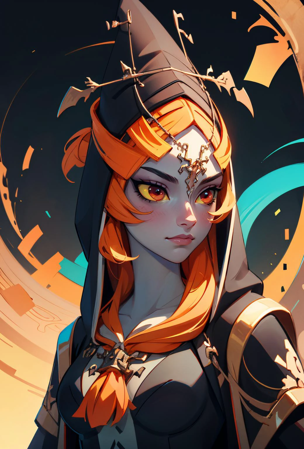 1girl, masterpiece, headshot, beautiful female, from below,
<lora:tloz_midna:1>, midnatrue, long hair, front ponytail, hood, colored sclera, yellow sclera, jewelry,
abstract background, <lora:add_detail:0.2>,