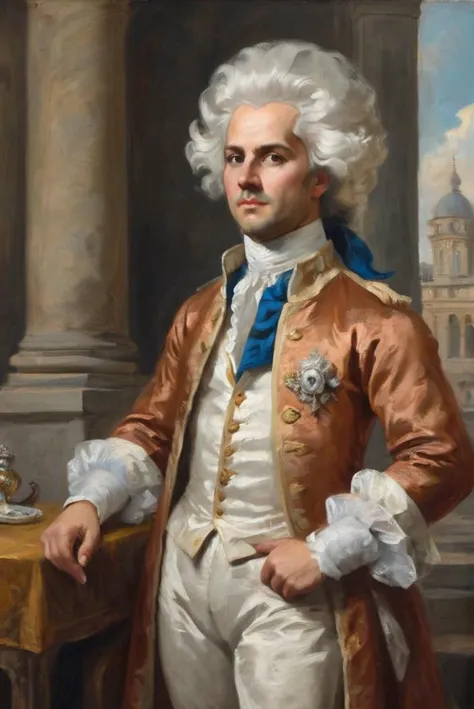 oil painting, paint brush stroke, classical art, dramatic,
1600s france, nobleman wearing Aristocat french clothing , white wig, looking at viewer with face of disgust, hand in a fist, luxury palace in background ,