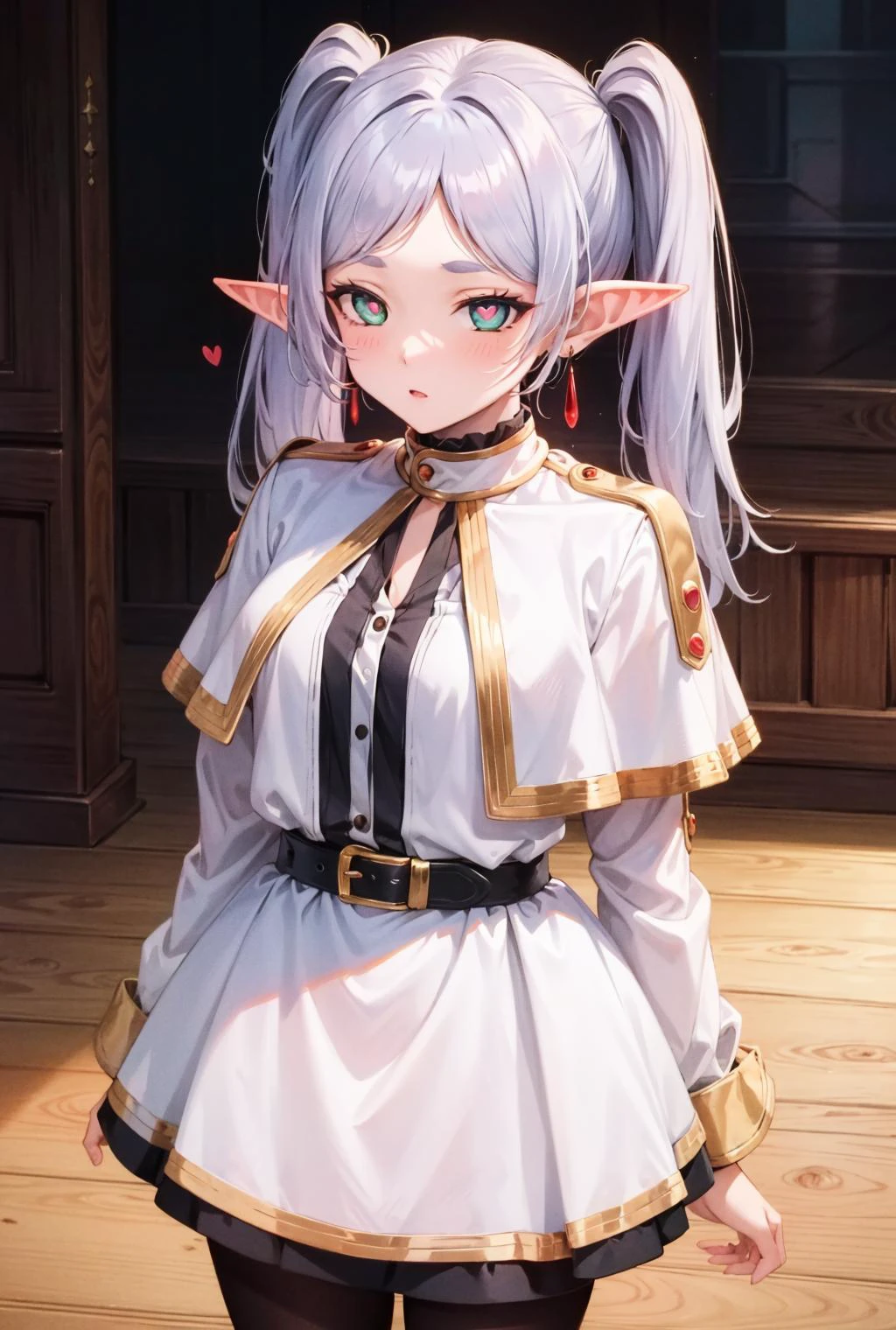 torogao,heart-shaped pupils,<lora:ÐÑÑажение лиÑа ÑдоволÑÑÑвие и глаза зÑаÑки в ÑоÑме ÑеÑдÑа(torogao,heart-shaped pupils):1>, <lora:ФÑиÑен пÑовожаÑÑÐ°Ñ Ð² поÑледний пÑÑÑ(aafrie,long hair, white hair,twintails, pointy ears,earrings, thick eyebrows,(Ñм одеждÑ):0.7>,aafrie, long hair, white hair, 2twintails, pointy ears, earrings, thick eyebrows, white capelet, striped shirt, long sleeves, belt, white skirt, black pantyhose,sea ââgreen eyes, 1girl in full growth, best quality, masterpiece, ultra-detailed, high quality, perfect nose, highly detailed skin, warm skin tone, defiance512, RAW photo, best quality, high resolution, (masterpiece), dreamlike, dreamy, modelshoot style, analog style, tonemapping, photorealistic, professional photography, sharp focus, HDR, 8K resolution, intricate detail, sophisticated detail, hyper detailed, (depth of field), highlight and shadow, volumetric lighting, cinematic bloom, professional light, looking at viewer, blotchy,