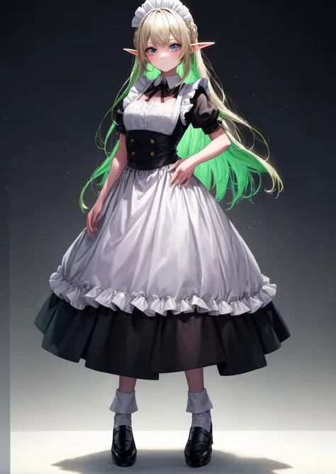 full body, (highres, best quality:1.2), vibrant image, sharpness, colorful, solo, elf, long hair, fair skin, maid's clothes , <lora:GoodHands-beta2:1>, <lora:add_detail:0.5>, <lora:boldline:0.3>, <lora:hairdetailer:0.3>, <lora:torogao_v2-000010:1>,