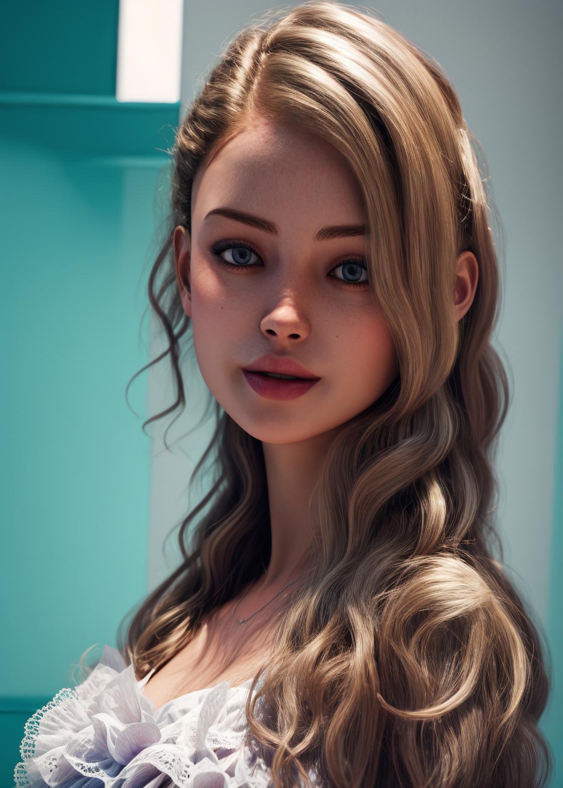 A woman with long hair and a white dress posing for a picture - SeaArt AI