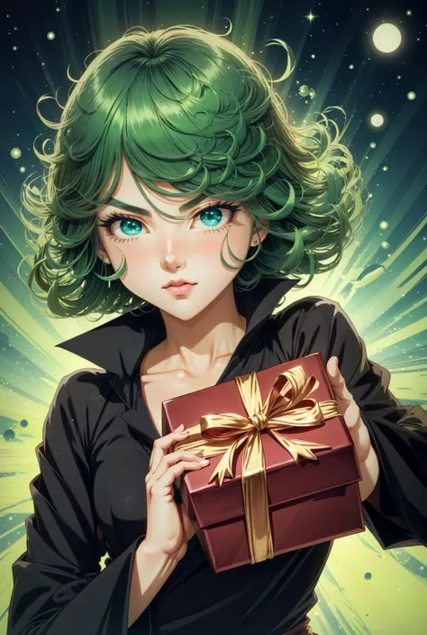 incoming gift, box,heart-shaped box, <lora:ÐаÑиÑÑ Ð¿Ð¾Ð´Ð°Ñок вÑ
одÑÑий подаÑок коÑобка(incoming gift, box(1hand; 2hands; heart-shaped box):1.2>, <lora:ÑаÑÑмаки ванпаÑмен(tatsumaki):0.8>,tatsumaki,green hair, black dress, small breasts, anime style, anime colors,detailed anime,animeHD, anime eyes, bigger eyes, high quality anime, large anime pupils, 1girl (in full growth), best quality, masterpiece, ultra-detailed, high quality,perfect anatomy, (perfect full body), (detailed full body), good eyes, perfect face, pretty face,(beautiful and aesthetic:1.2),beautiful eyes, anime eyes, detailed eyes,Exquisite visuals, high-definition