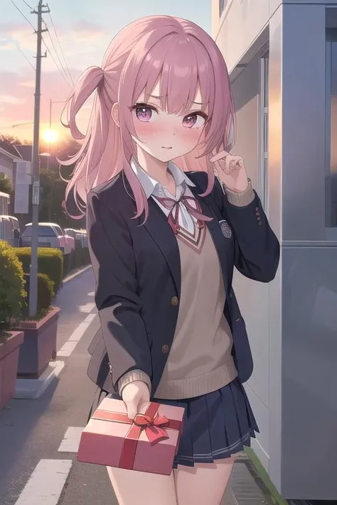 (((,Love Juice:1.3,Remote vibrator)),Are standing, Pleated skirt, On the way to school, blush