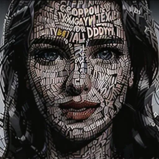 <lora:TypographyArtStyle:0.8>,tp art,Gal Gadot from the front in 3d on a light background, (grey iris:1.2),closeup, detailed, 3d, hdr, hyper detailed, slicked back hair , dark background, beautiful eyes and symmetric face, red lips