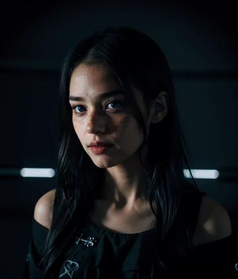 1girl, face, looking at viewer, dark theme, glowing runes