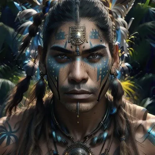 a close up of a person with a feather on their head, a native american warrior with wings like an angel's, native american warrior, indian warrior, skilled warrior of the apache, native american, portrait of a warrior, azctec warrior, : native american shamen fantasy, ancient tribe, inspired by Jorge Jacinto, indigenous man, spirit warrior, shamanism, shaman, tribal facepaint