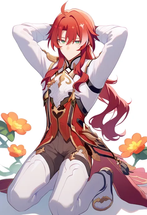 score_9,argenti \(honkai star rail\),1boy,male focus,solo,ahogekneeling, arms behind head, seiza,solo,looking at viewer,flower,full body,simple background,white background,score_9,<lora:pony_char_argenti_(honkai_star_rail)-000036:1>