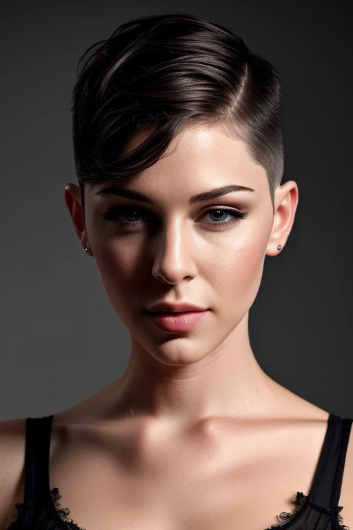 (CR-MadalinaP1ca-jjonahjameson:0.9), full color portrait of woman, (slick undercut hair:1.1),
masterpiece, best quality, sharp focus, 8k highres, ultra-detailed, rim light, (grey background:1.0),