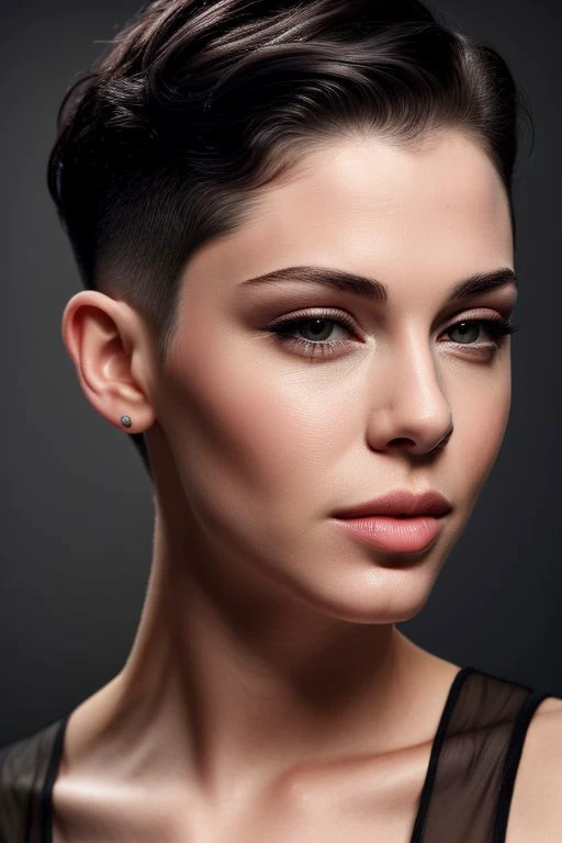 (CR-MadalinaP1ca-jjonahjameson:0.9), full color portrait of woman, (slick undercut hair:1.1),
masterpiece, best quality, sharp focus, 8k highres, ultra-detailed, rim light, (grey background:1.0),