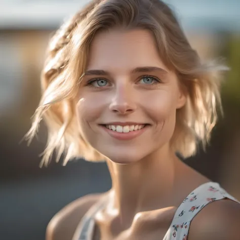 svenjajung a beautiful woman. upper body photo, , playful expression, welcoming, wearing a summer dress, (blue eyes:.5) <lora:svenjajung_xl_lora-000054:1>, hi detail, sharp focus, perfect lighting, awesome, dslr, 4k high quality. extra detail, extra sharp, magical, perfect moment, natural skin, pores