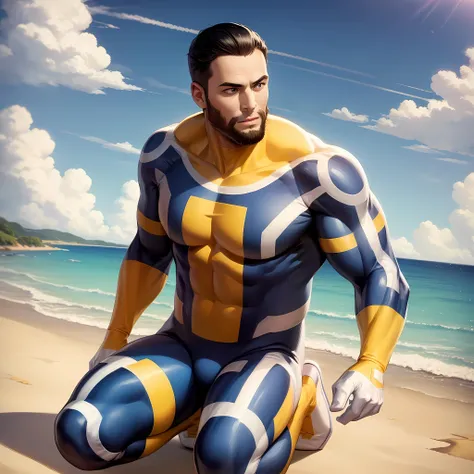 ((masterpiece, best quality)),full body, solo,1boy, muscular, bodysuit, black hair, short hair, beard, the immortal, <lora:The_Immortal1:0.8>, beach,