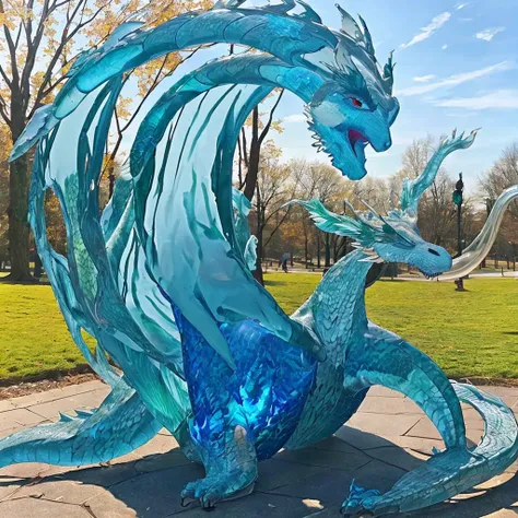 <lora:glassart1rep2:1> glasssculpture, dragon, public park, outdoors
