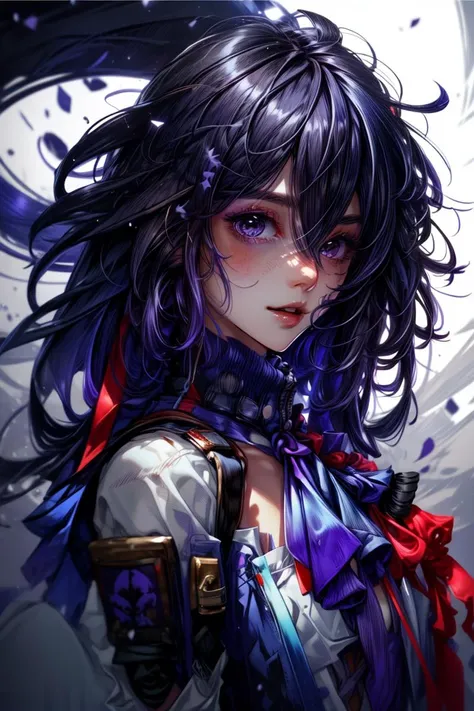 <lora:more_details:0.8> <lora:seele_hsr:.85> seele hsr, 1girl, long hair, bangs, solo, hair between eyes, looking at viewer, purple hair, closeup, portrait