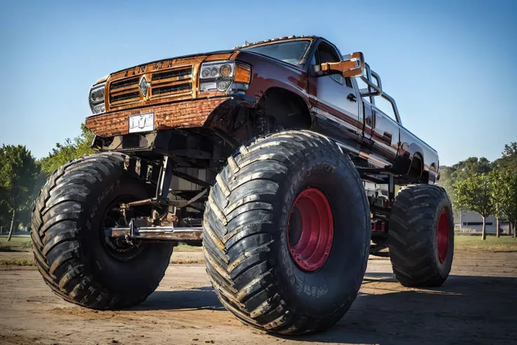(masterpiece, best quality:1.2), ultra-detailed, (Rosewood truck:1.3) EdobMonsterTruck, (realistic:1.5), <lora:EdobMonsterTruck_v1.0:1>