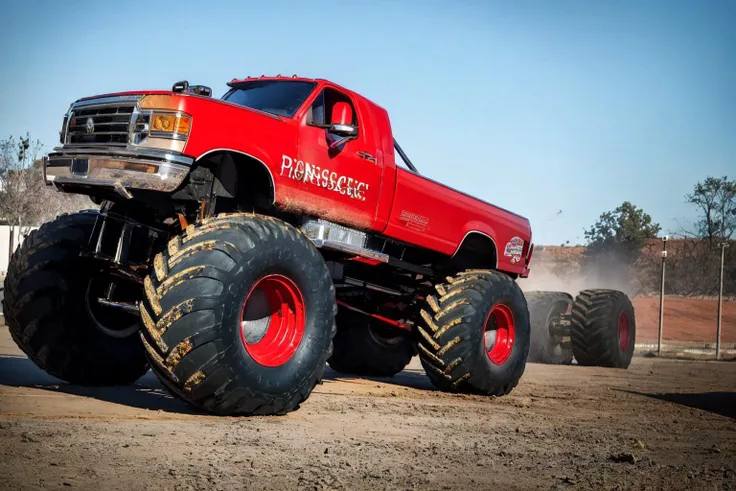 (masterpiece, best quality:1.2), ultra-detailed, (Blood red truck:1.3) EdobMonsterTruck, (realistic:1.5), <lora:EdobMonsterTruck_v1.0:1>