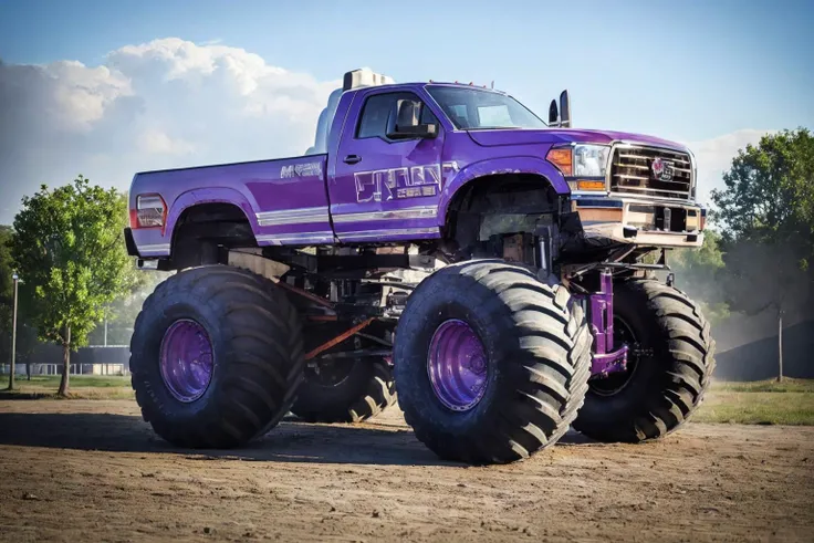 (masterpiece, best quality:1.2), ultra-detailed, (Pearly purple truck:1.3) EdobMonsterTruck, (realistic:1.5), <lora:EdobMonsterTruck_v1.0:1>