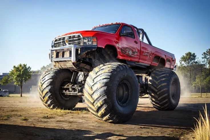 (masterpiece, best quality:1.2), ultra-detailed, (Coquelicot truck:1.3) EdobMonsterTruck, (realistic:1.5), <lora:EdobMonsterTruck_v1.0:1>