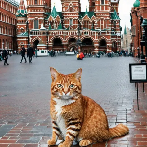 photo, medium-close establishing scene, GingerTomCat in Red Square