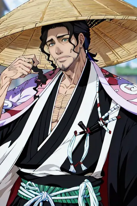realistic, 1boy, (upper body:1.3), kyoraku_shunsui, <lora:Chara_kyoraku_shunsui:0.7>