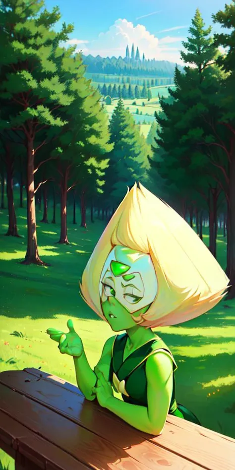 (((incredibly absurdres, highliest perfect intricate details, highliest detailed perfect supermodel))) (((Peridot(SU), solo, 1girl, countryside, forest in background))) <lora:Peridot(SU):1>