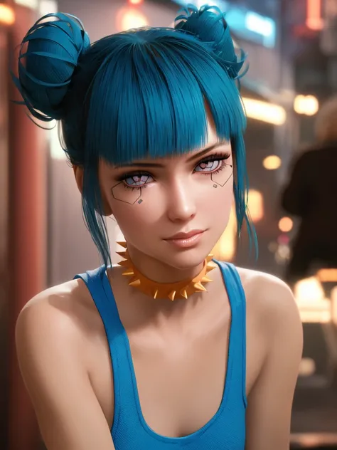 (best quality, detailed:1.4), blue moon cyberpunk, double bun, extra pupils, at the scene, night club, neon,<lyco:Blue Moon v1.9-lc:0.75>