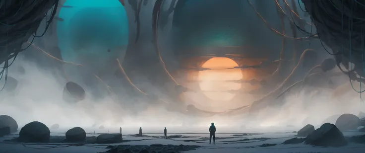 cinematicpainting, ringed alien landscape surrounded by a system of rings made up of dust, rocks, and ice particles, a stunning celestial spectacle (with a futuristic power plant in the background:1.2), teal and orange color grading <lora:Cinematic_Painting_XL:1>, black sky black sun