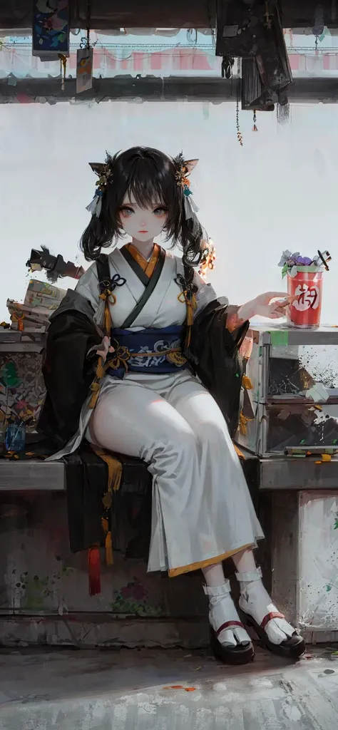 best quality, masterpiece, cinematic lighting, intricate, simple background, detailed face, full body, (outline:1.2), (popart:1.3), lineart,
1girl, sitting, hanfu, skistyle,
<lora:aoi_14:1>