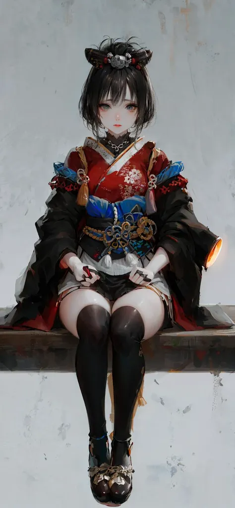 best quality, masterpiece, cinematic lighting, intricate, cinematic detailed background, detailed face, full body, (outline:1.2), (popart:1.3), lineart,
1girl, sitting, (samurai:1.2), skistyle,
<lora:aoi_14:1>