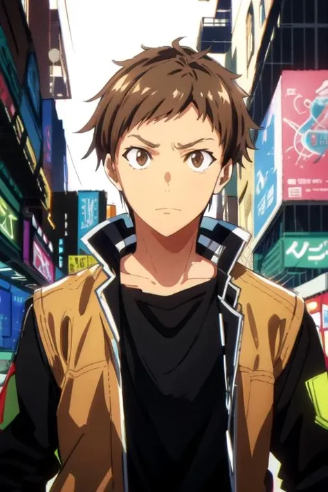 masterpiece, best quality, sketch, 1boy, solo, male focus, looking at viewer, , depth of field, anime coloring, , <lora:taiyou_ooga:0.72>, taiyou_ooga, brown hair, brown eyes, , scally cap, cyberpunk, Blu-ray