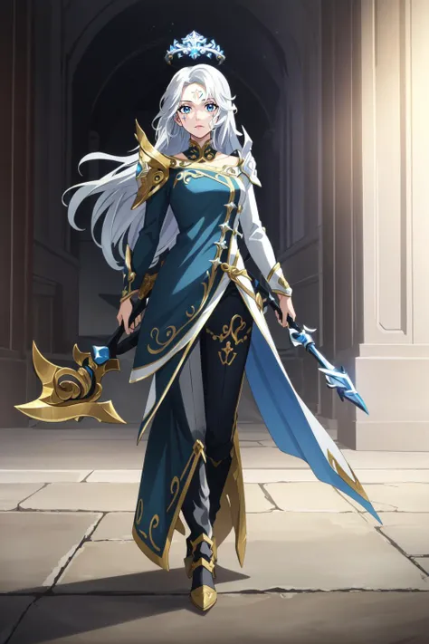 (masterpiece, best quality), intricate details,
1girl, <lora:Winterblessed_Diana:0.8> winterblessed diana, dress, pauldrons, long hair, white hair, forehead mark,
full body,