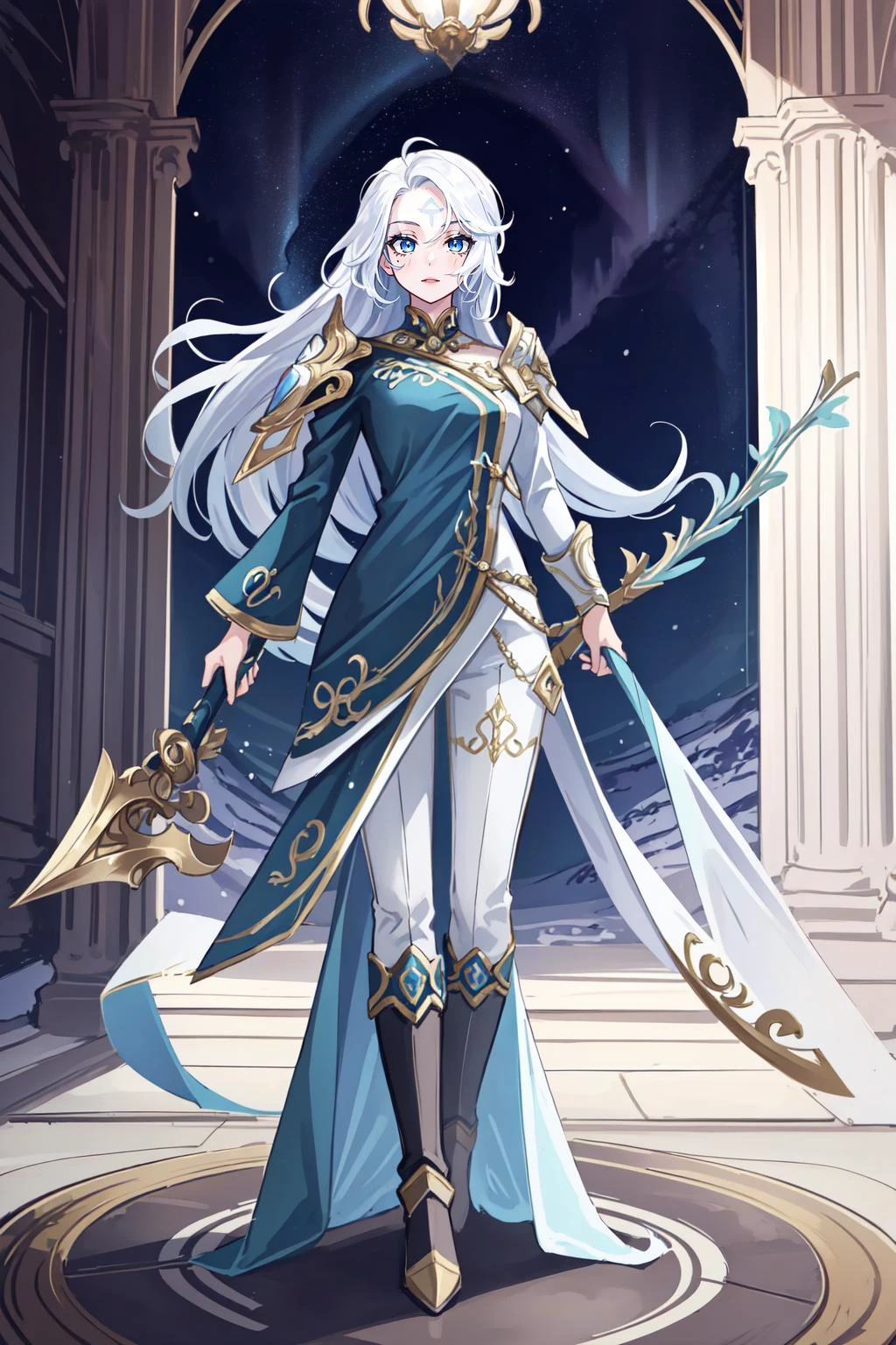 (masterpiece, best quality), intricate details,
1girl, <lora:Winterblessed_Diana:0.8> winterblessed diana, dress, pauldrons, long hair, white hair, forehead mark,
full body,