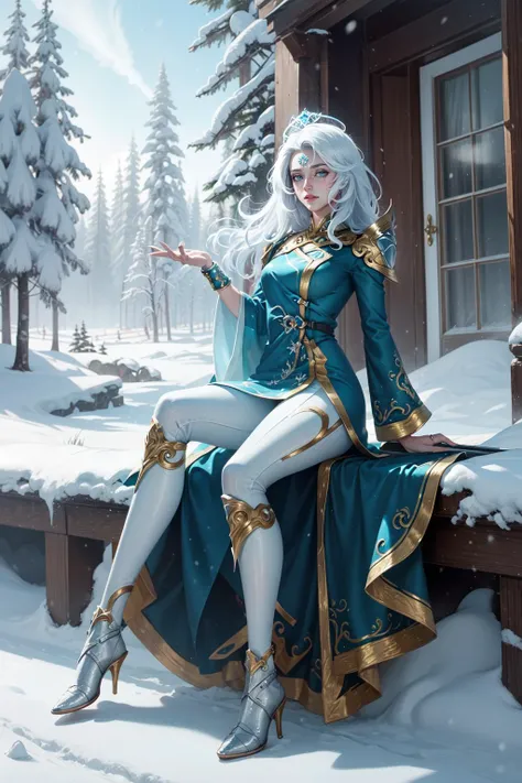 (Masterpiece:1.2), best quality, <lora:Winterblessed_Diana-000016:0.8>, winterblessed diana, 1girl, dress, pauldrons, long hair, white hair, full body, snow, avalanche, cowboy shot