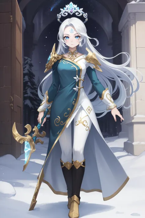(masterpiece, best quality), intricate details,
1girl, <lora:Winterblessed_Diana:0.8> winterblessed diana, dress, pauldrons, long hair, white hair, forehead mark,
full body,
