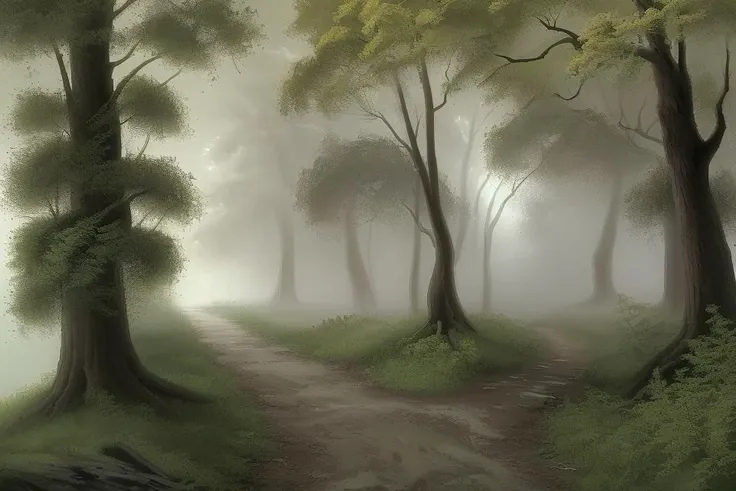 High detail landscape painting in the style of b0b <lora:BobRoss1:0.75>, a winding dirt path leading through the woods under a canopy of trees, misty, fog, haze, bright sunlight shining through the trees,
8k high definition, highest quality, masterpiece, best quality, 8k, HDR, beauty, ultra-detailed, amazing,