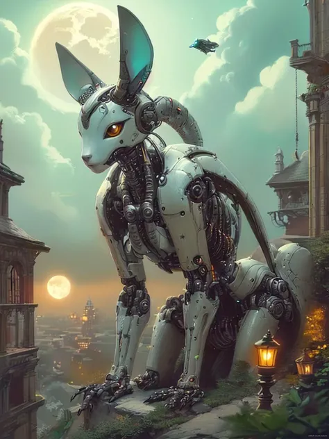 <lora:Reel_mechanical_parts_v_1_3:1> realmech, mechanical parts, alluring succubus, ethereal beauty, perched on a cloud, (fantasy illustration:1.3), enchanting gaze, delicate wings, otherworldly charm, mystical sky, moonlit night, soft colors, (detailed cloudscape), (high-resolution:1.2) animal ears, android, joints, dynamic pose, dynamic view