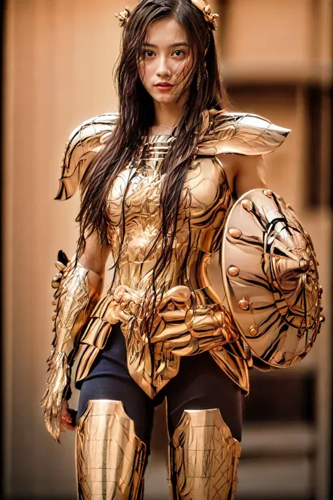 masterpiece,best quality,highres,1girl,<lora:luy_v2-08:0.8>,solo,high ponytail,armor,arm_shield,(looking at viewer),greece \(hetalia\),(gold armor),god_cloth,<lora:libra:0.8>,<lora:add_detail:1>,(large breasts:1.4),