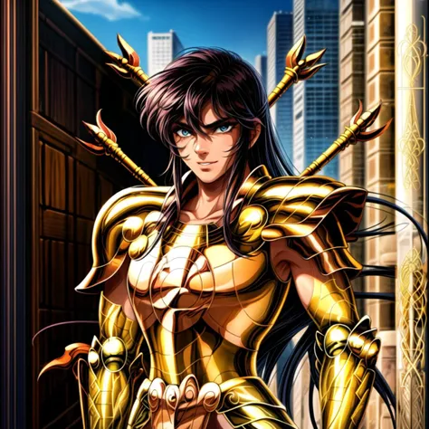 masterpiece, best quality, highres, solo, 1girl,medium breasts,detailed background,subtle smile,standing in front of a picturesque landscape,fingerless gloves ,<lora:more_details:0.8>, pauldrons ,  (gold armor:1.5) , outdoors,(ultra detailed:1.0),(RAW photo:1.0), HDR, photography, Kodak Portra 400, film grain, blurry background, vibrant color,focused face, detailed face,symmetric eyes, visible lips, standing, (upper body:1.2),    <lora:libra:0.9>,libra