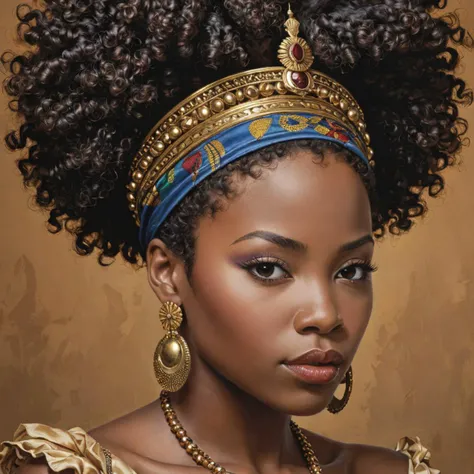 high quality, masterpiece, 1girl, African queen, afro