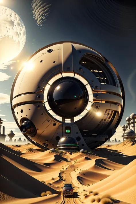 a futuristic city in the desert with a futuristic structure , Beeple, cinema 4 d, digital art, computer art
