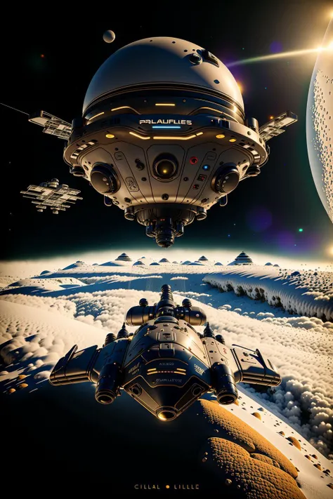 a futuristic space station with a satellite in the background , Beeple, cinema 4 d, digital art, computer art