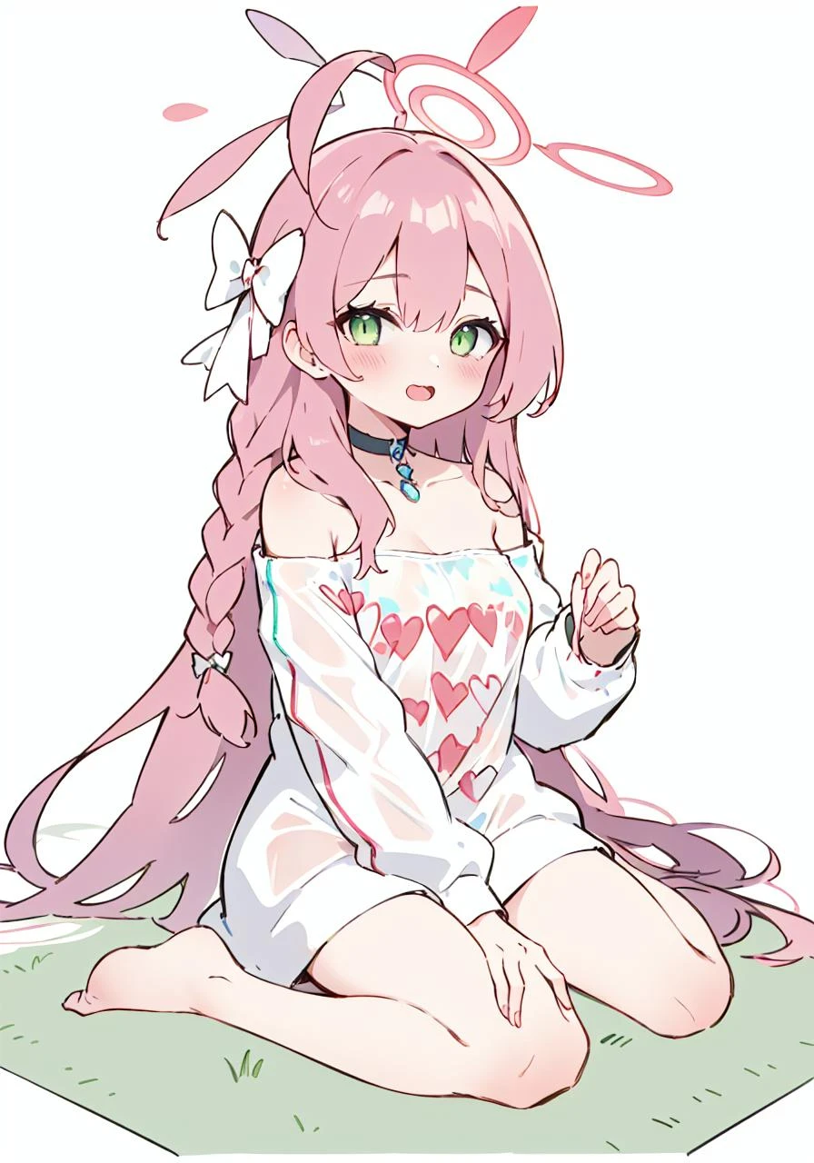 pink outfit-yam pastry,1girl,pink_hair,halo,solo,solo,milf, blush, looking at viewer, open mouth,
from,
masterpiece, best_quality, clear details,1girl, (wariza on_floor),
white_background,simple_background <lora:OUTFIT-marvelous_yam_pastry-000006:1> <lora:char-hanako:1>