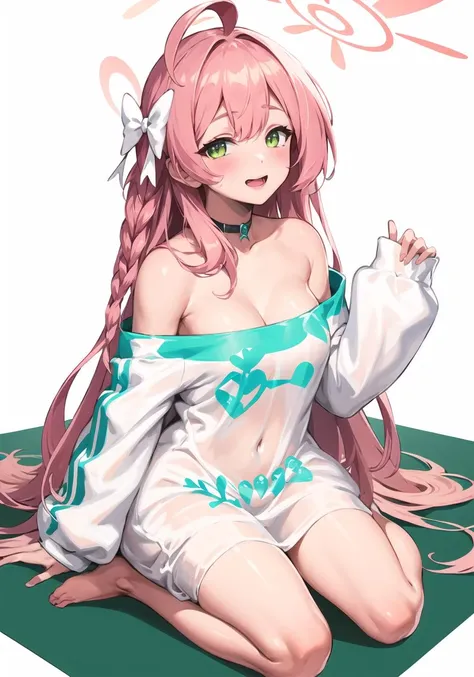 aqua outfit-yam pastry,1girl,pink_hair,halo,solo,solo,milf, blush, looking at viewer, open mouth,
from,
masterpiece, best_quality, clear details,1girl, (wariza on_floor),
white_background,simple_background <lora:OUTFIT-marvelous_yam_pastryV2:1> <lora:char-hanako:1>