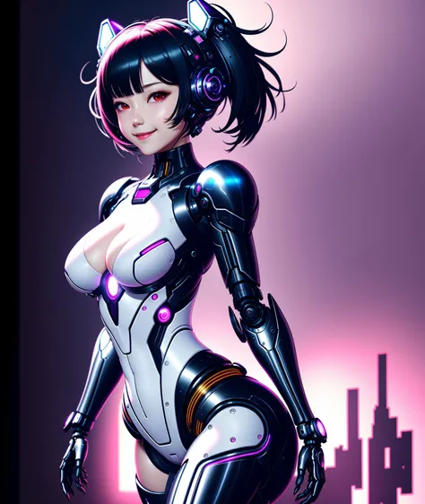 4K, Masterpiece, highres, absurdres,natural volumetric lighting and best shadows, smiling,deep depth of field,soft delicate beautiful attractive, sharp focus,edgMechagirl, a woman in a mecha outfit,futuristic armor,wearing edgMechaGirl cyber_armor,cowboy shot<lora:edgMechagirl:0.7>