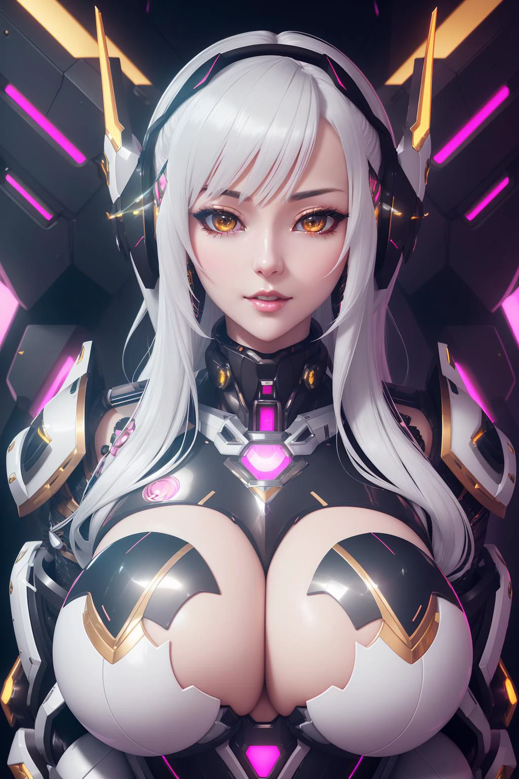 a  photo of a bullish [siren|vixen] , (edgMechagirl, a woman in a mecha outfit,futuristic armor,wearing edgMechaGirl cyber_armor :1.2), <lora:edgMechagirl:0.5>, seductive, perfect face, pretty face, gold eyes, white hair, medium hair, huge breasts, lush detail, absurdres,