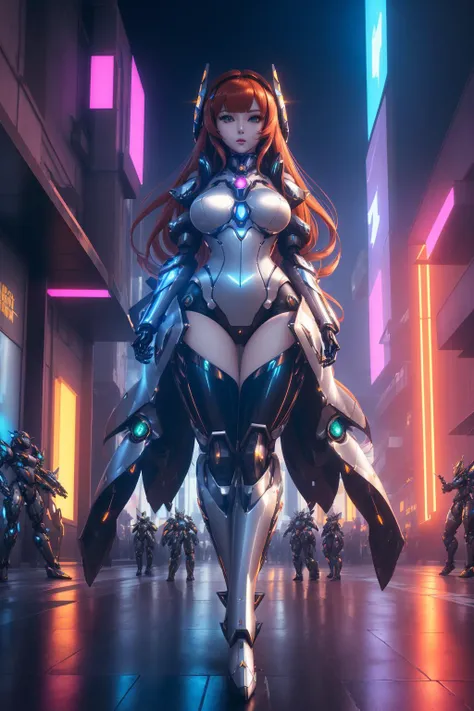 a  portrait of a dense [enchantress|seductress] , (edgMechagirl, a woman in a mecha outfit,futuristic armor,wearing edgMechaGirl cyber_armor :1.2), <lora:edgMechagirl:0.5>, callipygian, perfect face, pretty face, Sapphire eyes, orange hair, absurdly long hair, large breasts, lush detail, absurdres, in a parking lot,