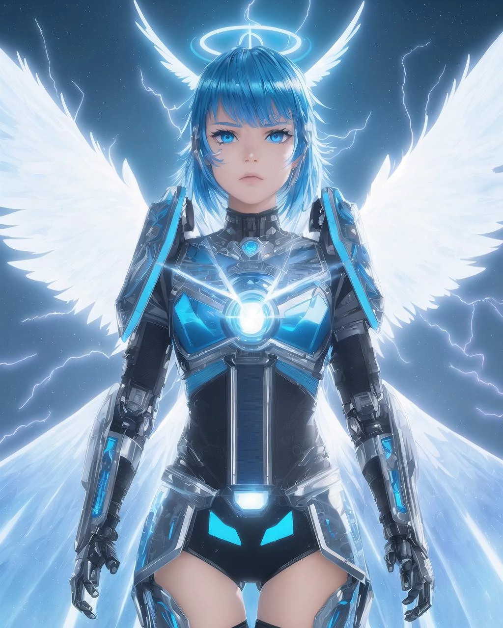 bangs! robot arms! angel wings, iridescent! closeup! light blue hair, cloud background, masterpiece, cyborg, 19 year old young woman, by Franois Quesnel, best quality, epic, cinematic! sharp focus, 8k, extremely detailed swords! photo realistic, swords! pale, outstanding, extreme detail, scifi body suit collar, by mike winkelmann beeple, style of Artgerm and WLOP and Ilya Kuvshinov, outstanding (face war paint:1.2)
wanostyle female wearing full body multiple stitched layer (anime screenshot! blue lightning! bright blue hair! leather armor, angel wings! blue eyes, white metal body! vibrant over saturated, fabric with intricate pattern:1.3) pink