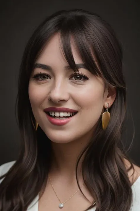 <lora:d4k0t4:0.9>, a Realistic photo of a d4k0t4 woman, 1girl, solo, long hair, smile, open mouth, dark skin, brown hair, brown eyes, jewelry, earrings, teeth, portrait, realistic, soft lighting, professional Photography, Photorealistic, detailed, inside a dark Studio Room background, blurred background, RAW, analog, sharp focus, 8k, HD, DSLR, high quality, Fujifilm XT3, film grain, award winning, masterpiece